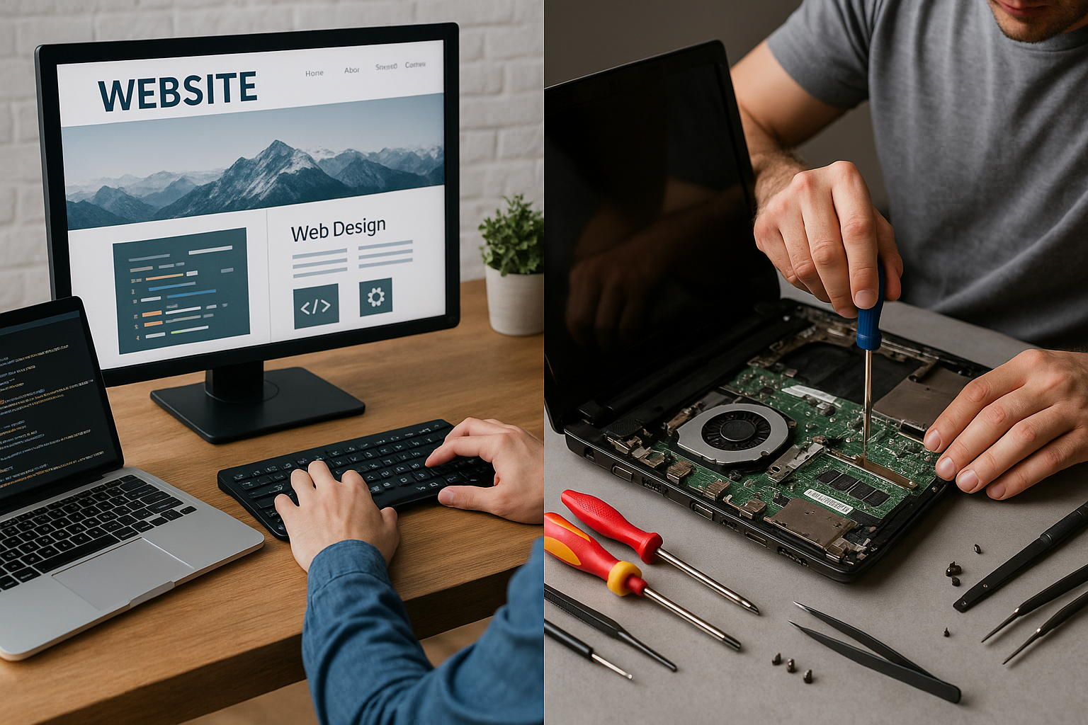 Equipo trabajando en desarrollo web y soporte técnico