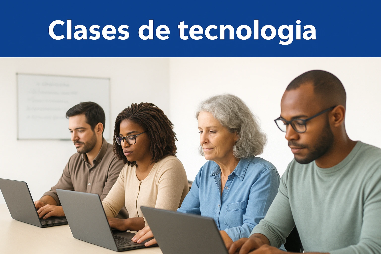 Alumnos jóvenes en clases de Office con profesor